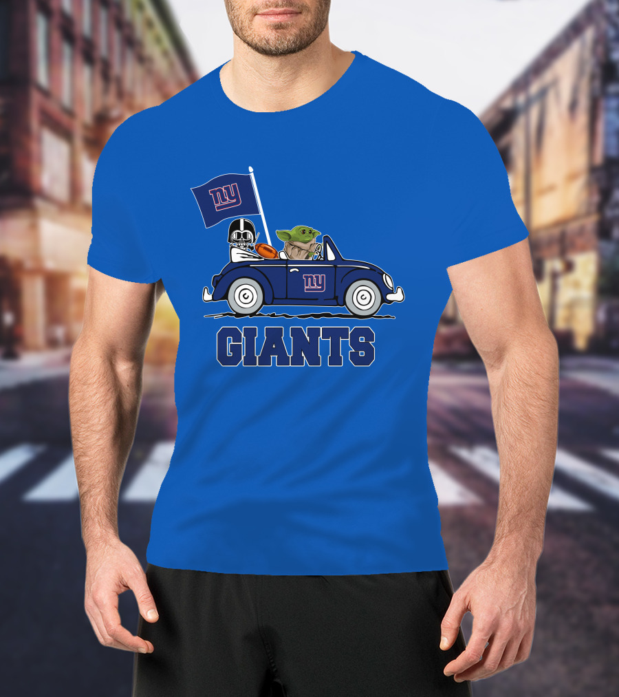 New York Giants Darth Vader Baby Yoda NY Giants Flag Car Star Wars T-Shirt