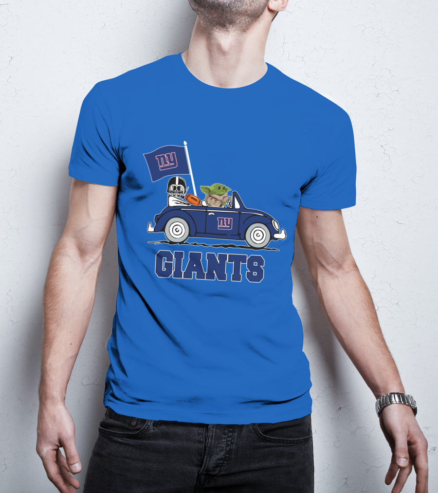 New York Giants Darth Vader Baby Yoda NY Giants Flag Car Star Wars T-Shirt