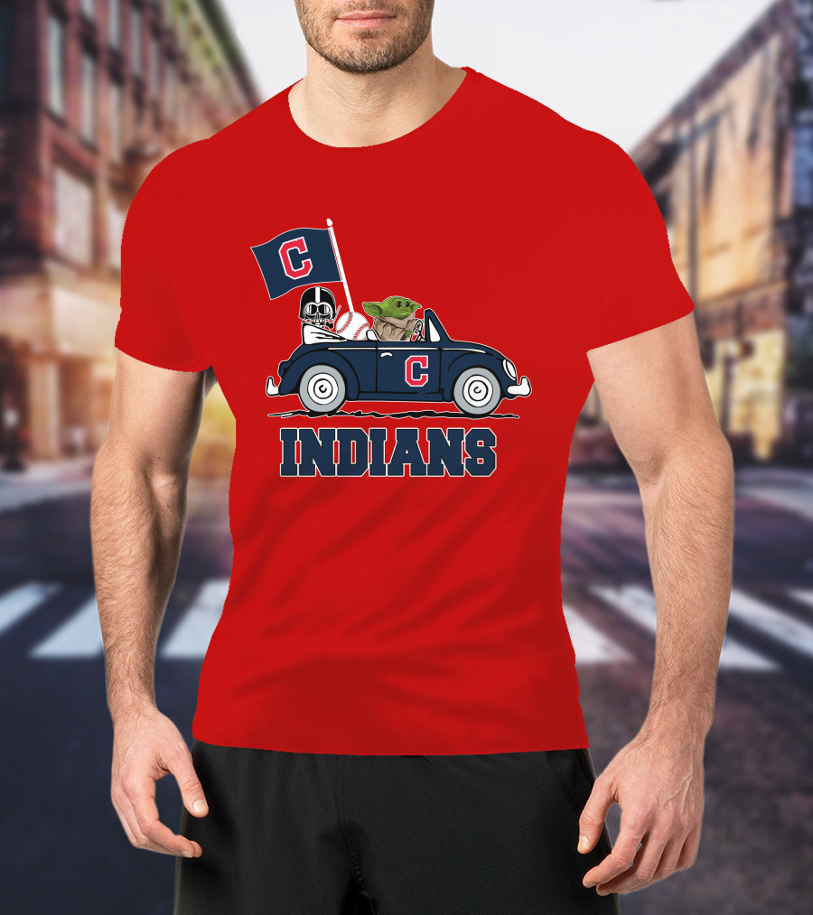 Cleveland Indians Baby Yoda Darth Vader Car Star Wars T-Shirt