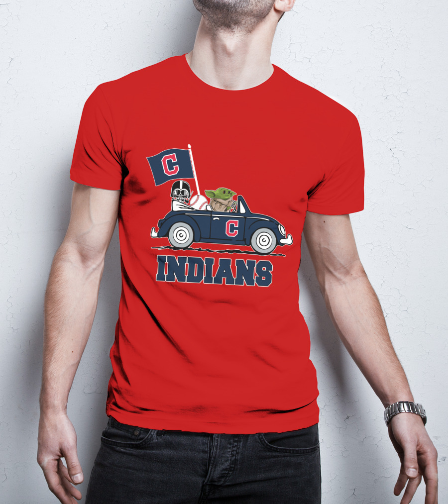 Cleveland Indians Baby Yoda Darth Vader Car Star Wars T-Shirt