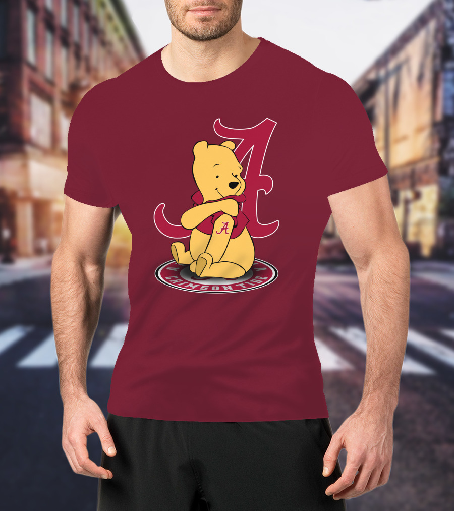 Alabama Crimson Tide Pooh Bear Sitting With Crimson T-Shirt