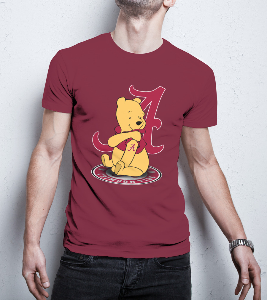 Alabama Crimson Tide Pooh Bear Sitting With Crimson T-Shirt