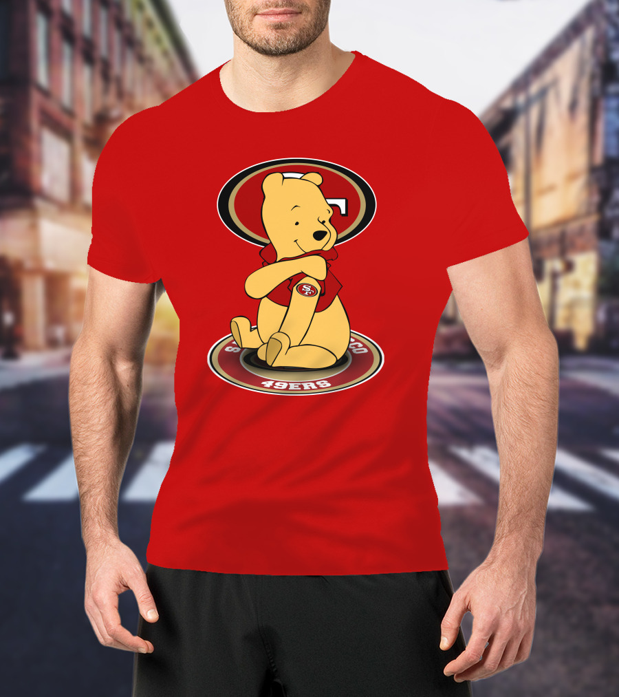 San Francisco 49ers Winnie The Pooh Logo Sitting With SF Patch T-Shirt