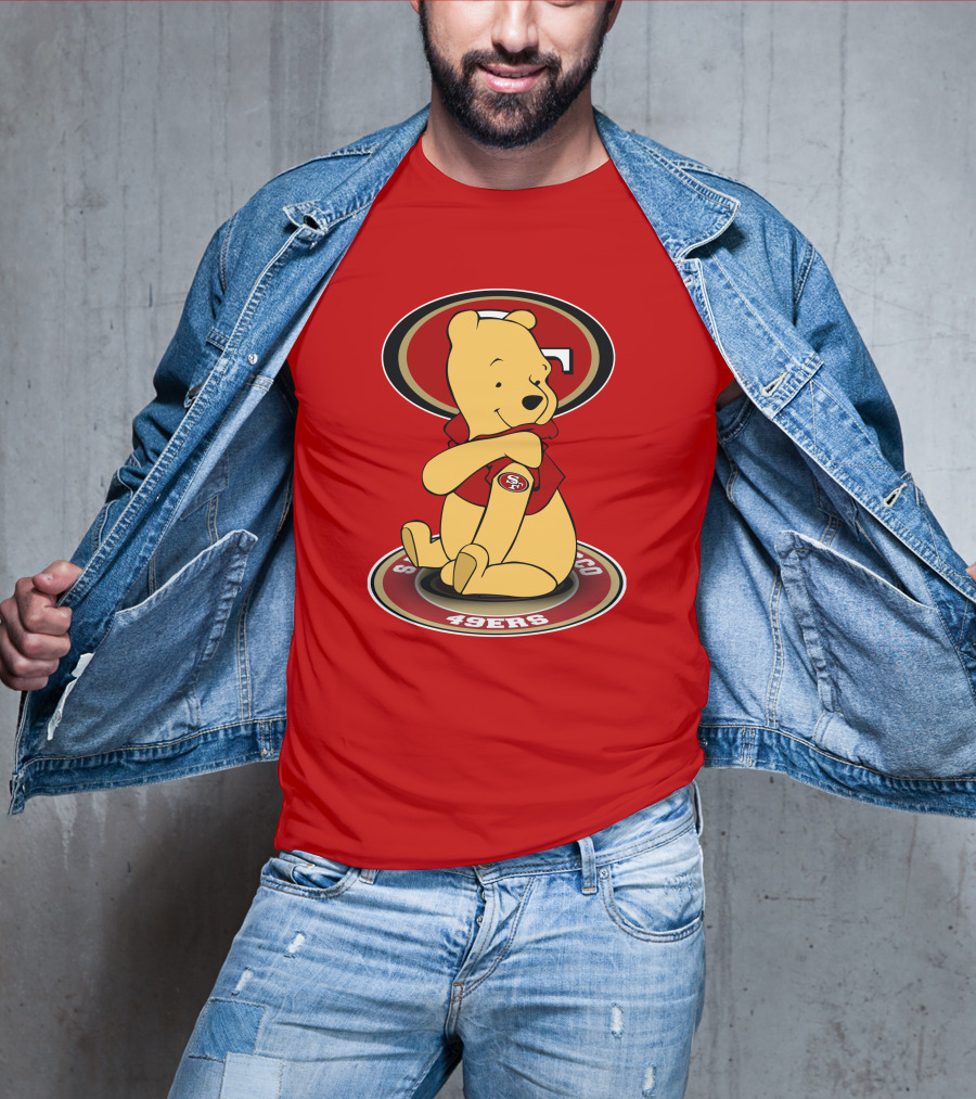 San Francisco 49ers Winnie The Pooh Logo Sitting With SF Patch T-Shirt