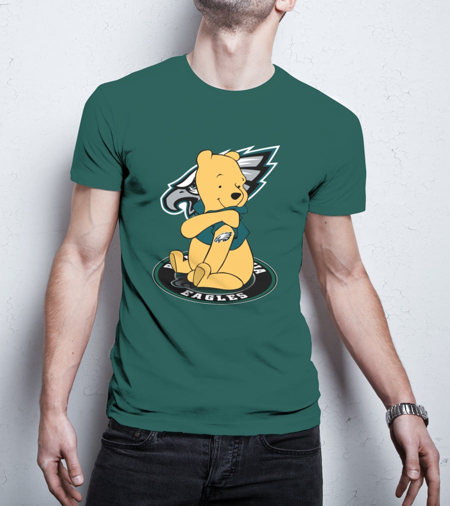 Philadelphia Eagles Winnie The Pooh Sitting In Front Of Team T-Shirt