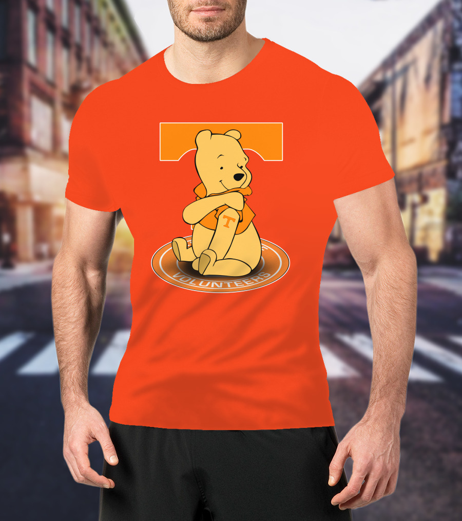 Tennessee Volunteers Winnie The Pooh Sitting With Orange T-Shirt And Big T T-Shirt