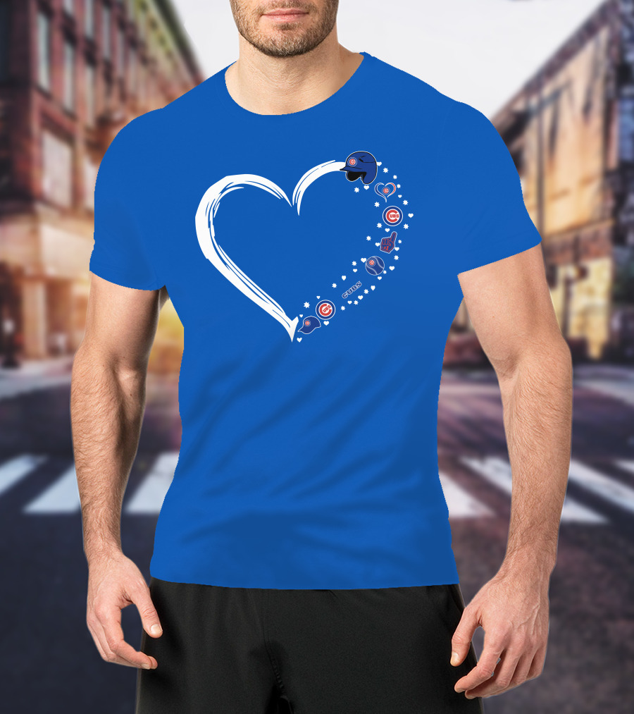 Chicago Cubs Heart Design With Helmets T-Shirt