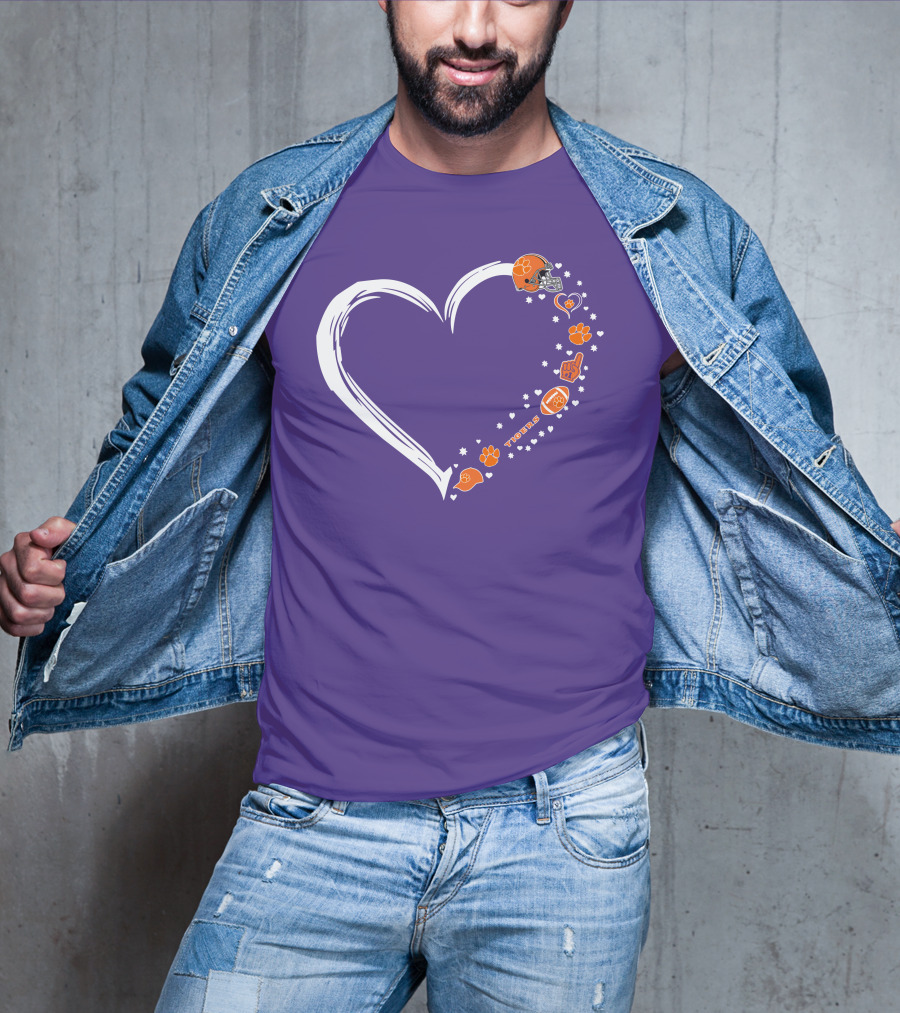 Clemson Tigers Heart Helmet Paws Football Fan Love T-Shirt