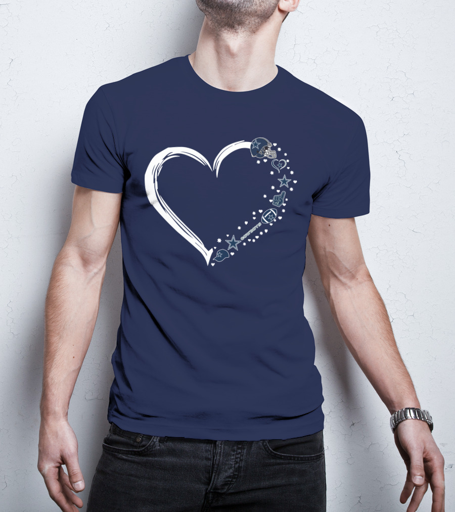 Love Dallas Cowboys #1 Fan Heart Stars Football Helmet T-Shirt
