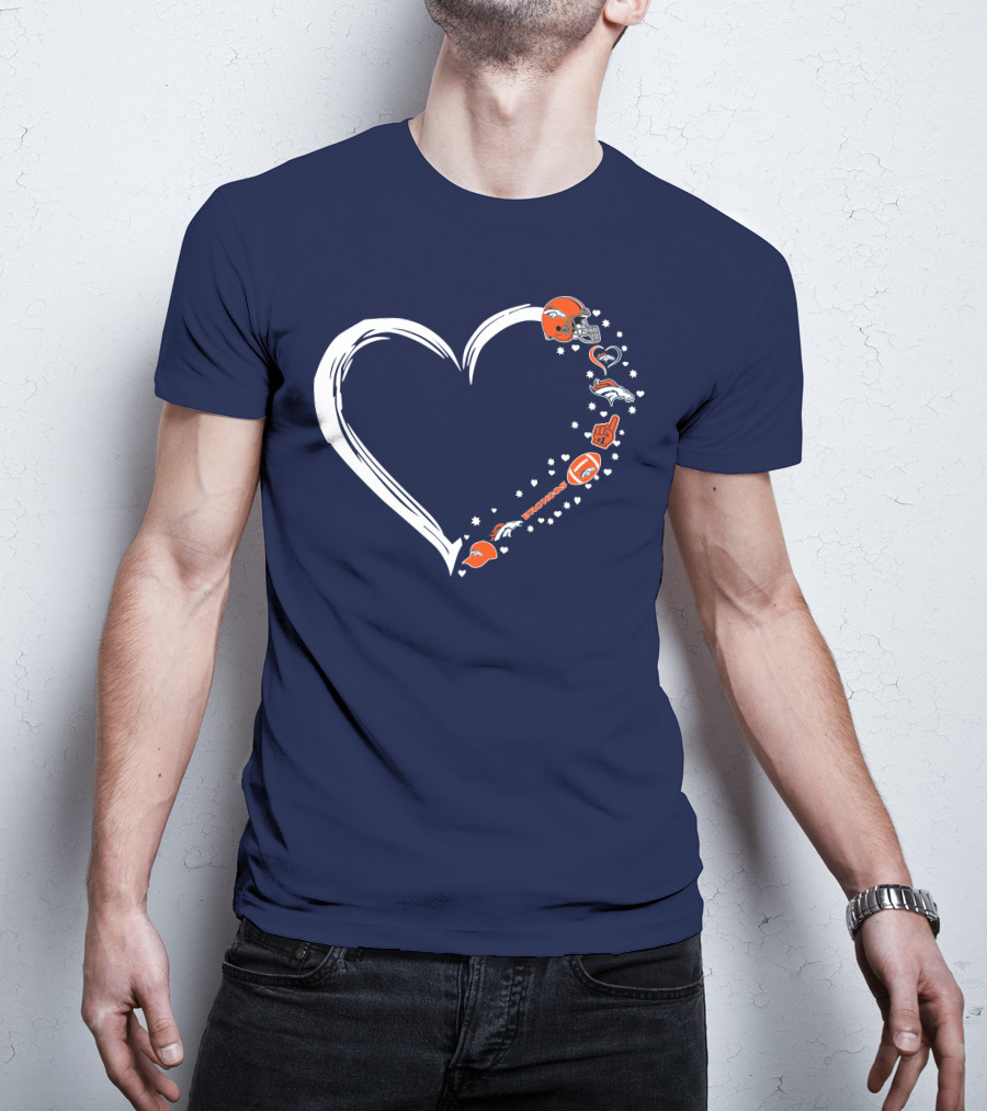 Heart-Shaped Denver Broncos Fan Love Icons And Helmet T-Shirt