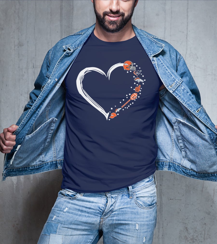 Heart-Shaped Denver Broncos Fan Love Icons And Helmet T-Shirt