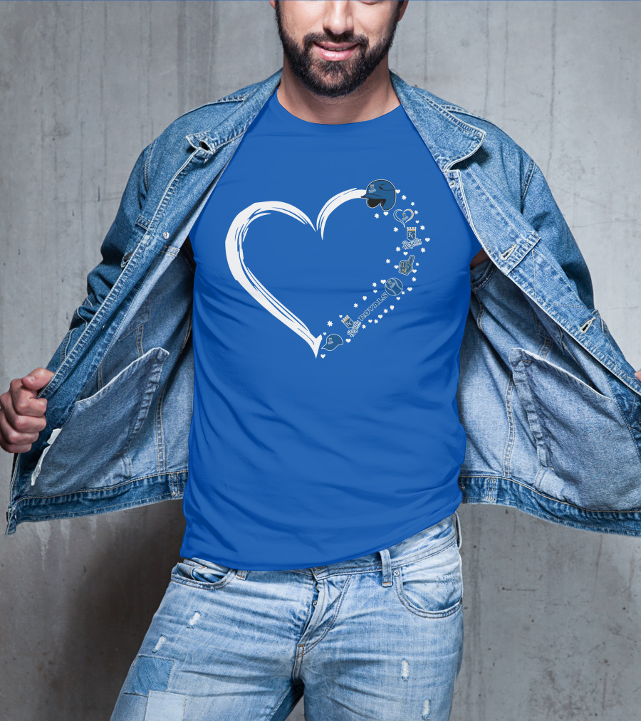 Kansas City Royals Heart Logo Fan Stars And Helmets T-Shirt
