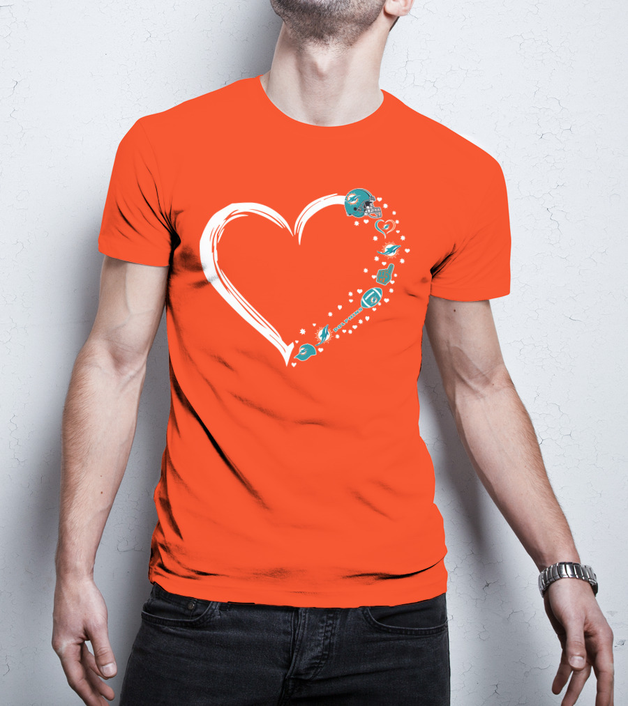 Miami Dolphins Heart Design With Helmets T-Shirt