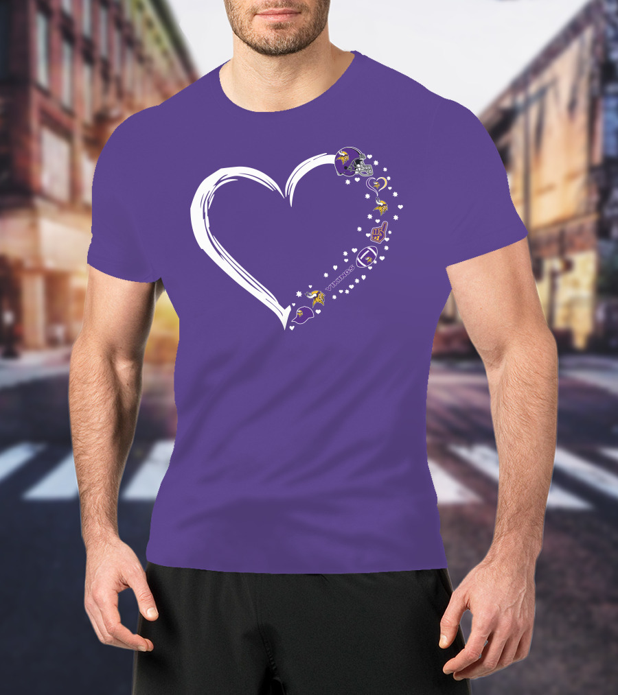 Minnesota Vikings Heart Shaped #1 Fan Helmet And Stars T-Shirt