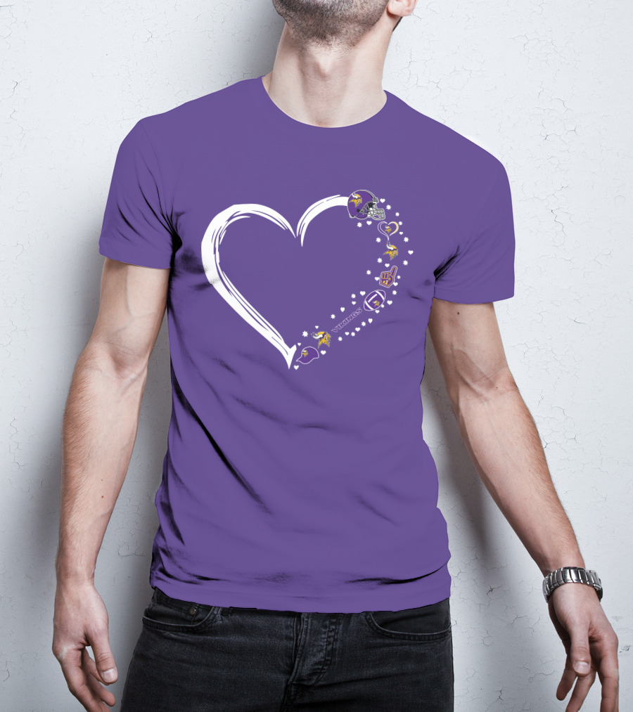 Minnesota Vikings Heart Shaped #1 Fan Helmet And Stars T-Shirt