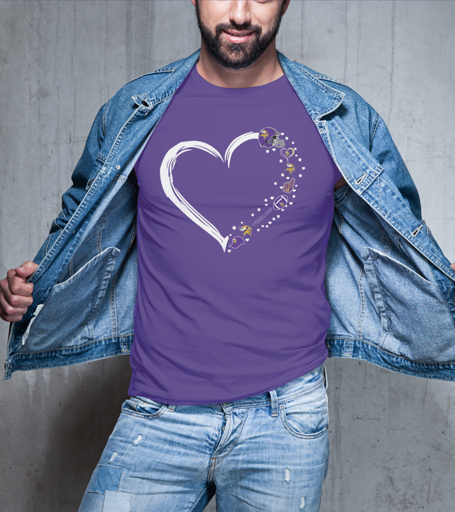 Minnesota Vikings Heart Shaped #1 Fan Helmet And Stars T-Shirt
