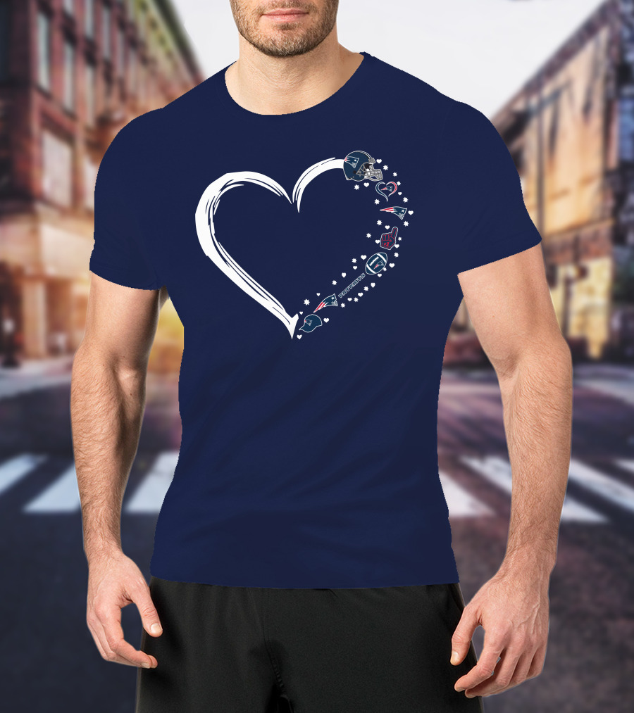 New England Patriots Heart-Shaped Fan Symbols And Stars T-Shirt