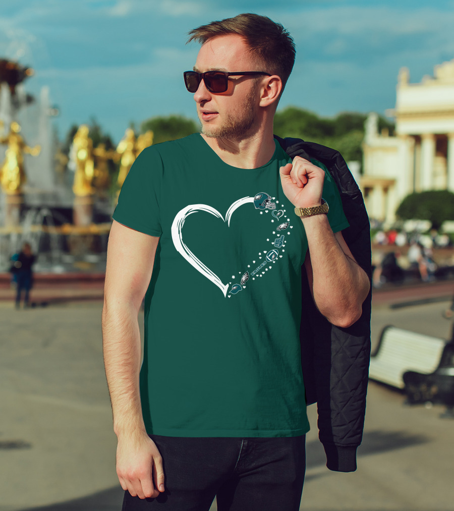 Philadelphia Eagles Heart Design With Logo And Helmet Elements T-Shirt