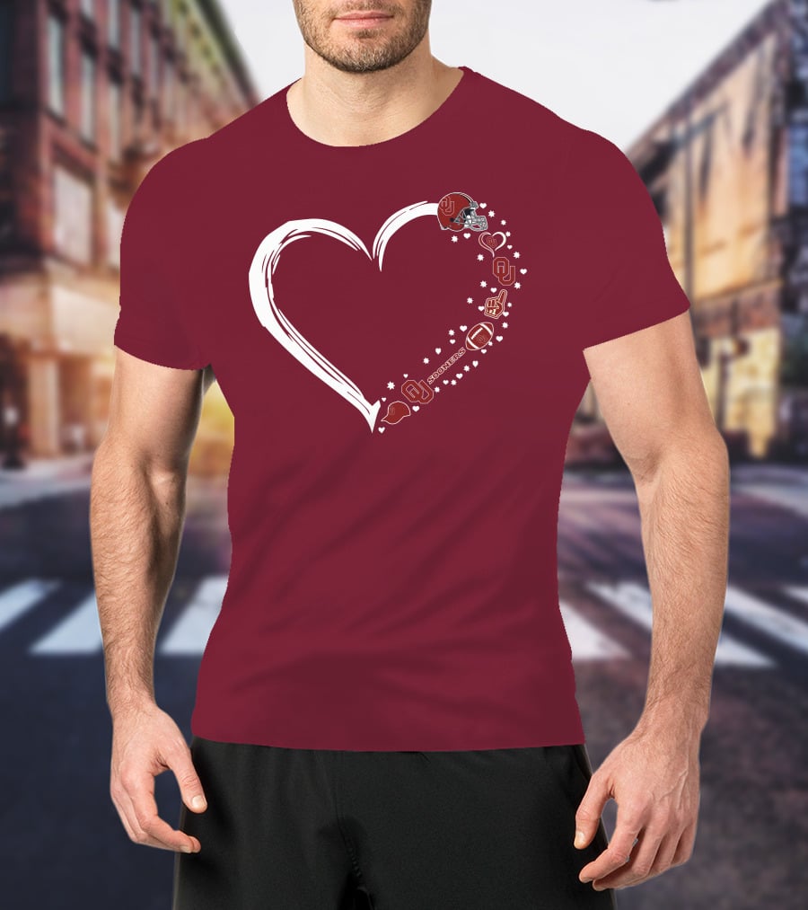 Oklahoma Sooners Heart Design With Helmets And Footballs T-Shirt