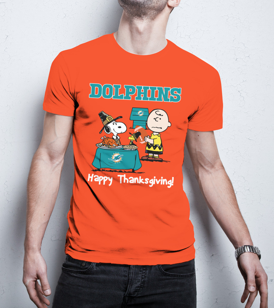 Dolphins Snoopy Charlie Brown Happy Thanksgiving Miami T-Shirt