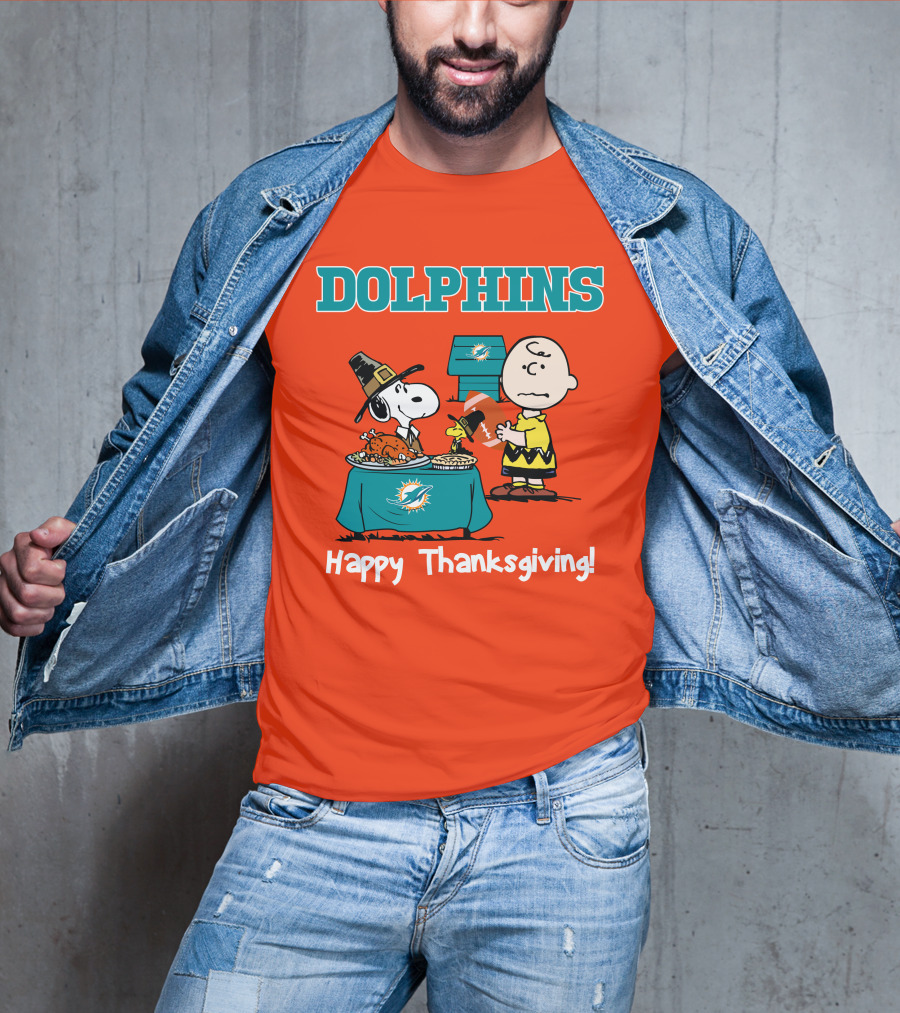 Dolphins Snoopy Charlie Brown Happy Thanksgiving Miami T-Shirt