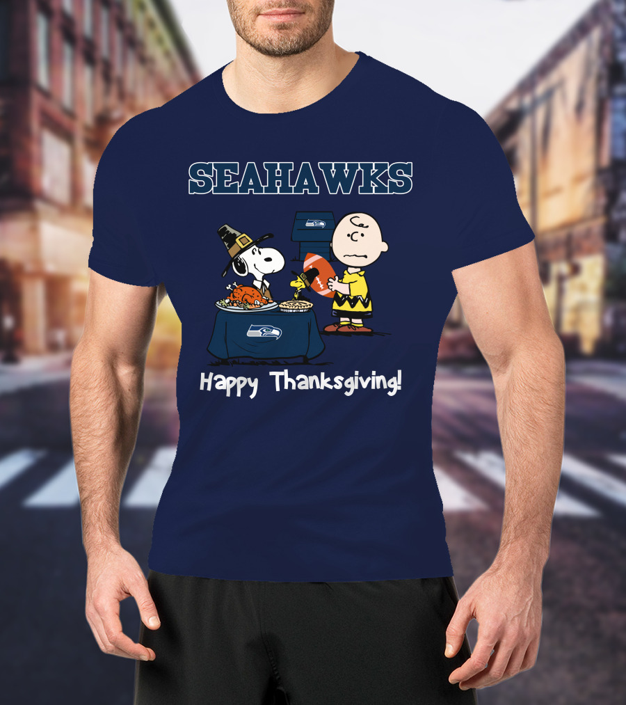 Seattle Seahawks Snoopy Charlie Brown Happy Thanksgiving T-Shirt