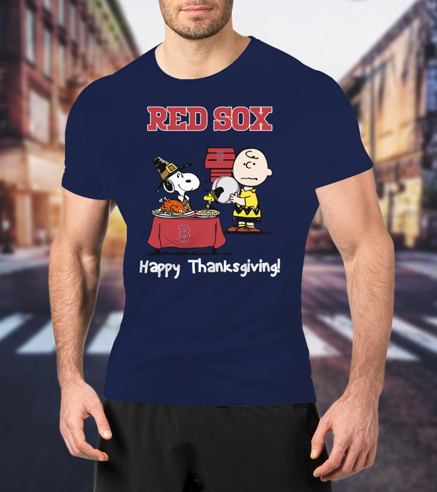 Red Sox Snoopy Charlie Brown Thanksgiving Baseball T-Shirt