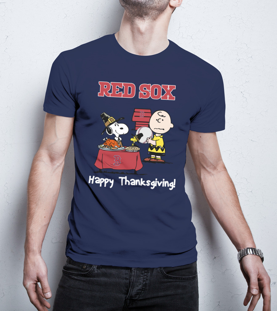 Red Sox Snoopy Charlie Brown Thanksgiving Baseball T-Shirt