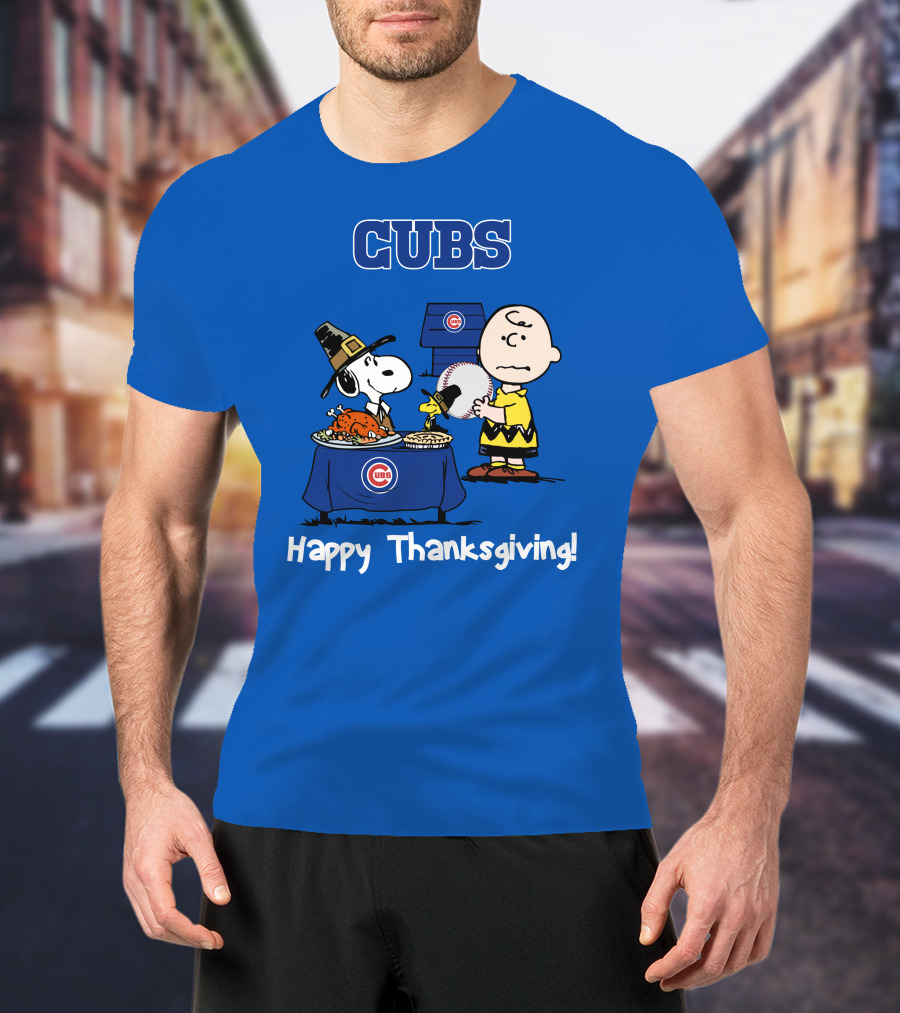 Cubs Snoopy Charlie Brown Thanksgiving Baseball T-Shirt