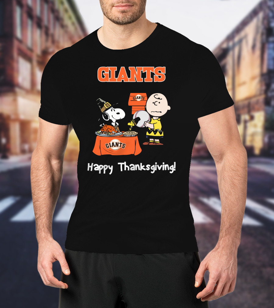 San Francisco Giants Snoopy Charlie Brown Happy Thanksgiving T-Shirt