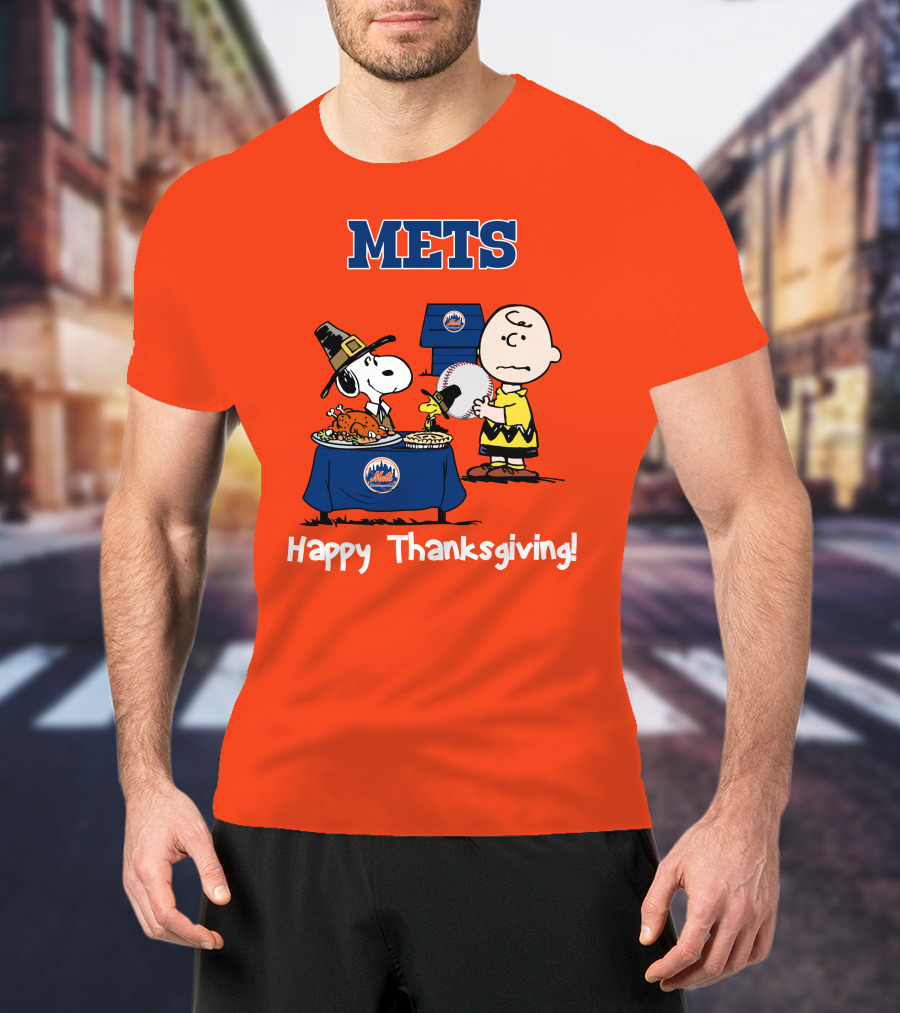 Mets Snoopy Charlie Brown Happy Thanksgiving Baseball Feast T-Shirt
