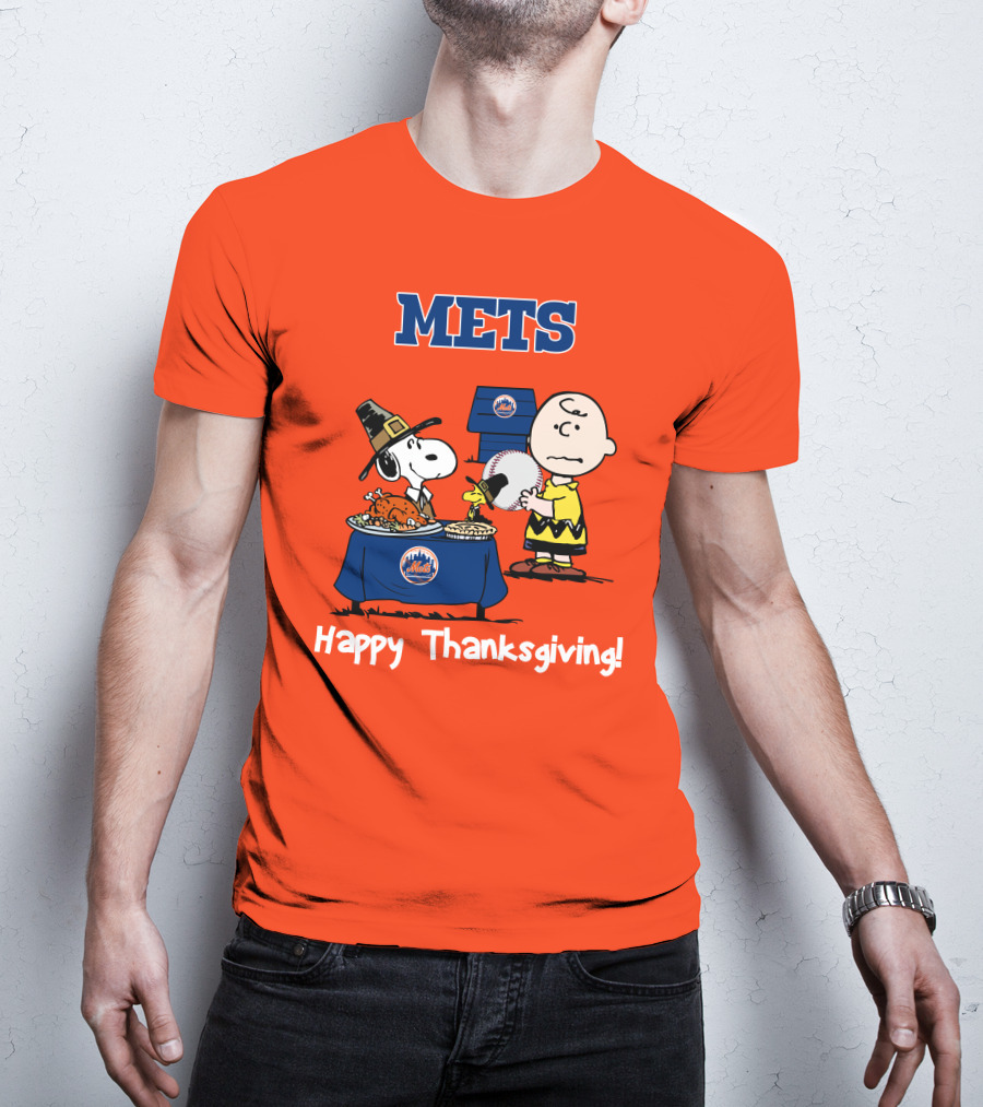 Mets Snoopy Charlie Brown Happy Thanksgiving Baseball Feast T-Shirt