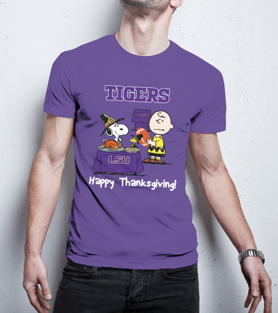 LSU Tigers Snoopy And Charlie Brown Thanksgiving Football T-Shirt