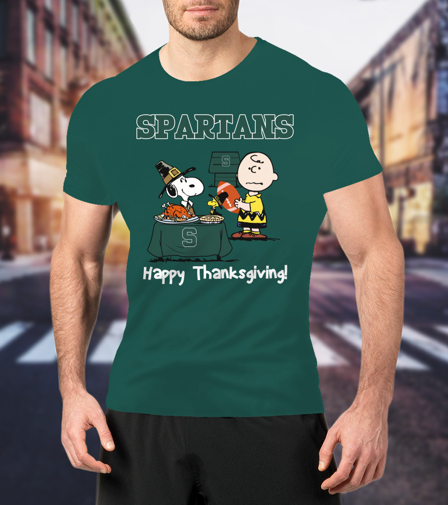 Spartans Snoopy Charlie Brown Thanksgiving Football T-Shirt