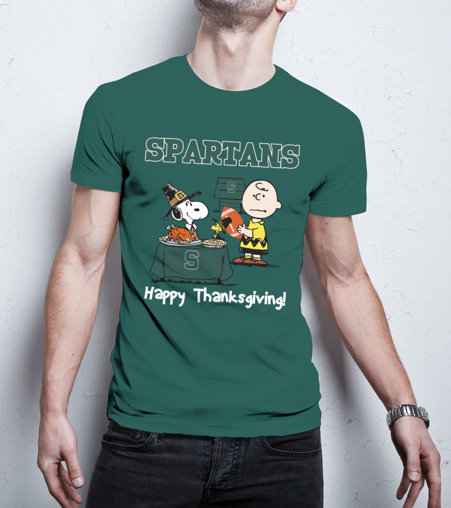 Spartans Snoopy Charlie Brown Thanksgiving Football T-Shirt