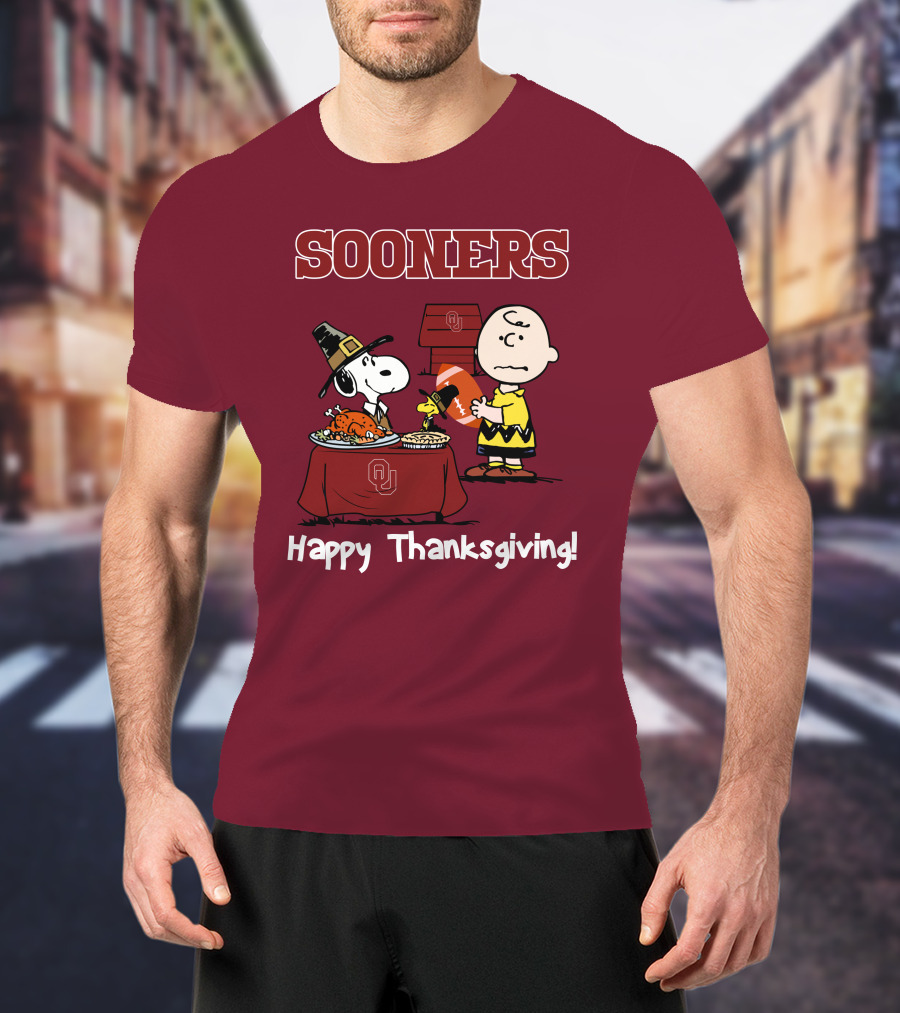 Sooners Happy Thanksgiving Snoopy And Charlie Brown T-Shirt