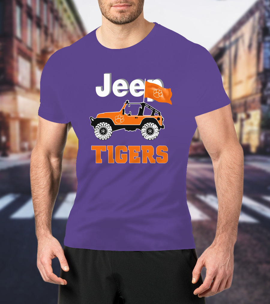 Jeep Clemson Tigers Paw Print Off-Road Enthusiast Flag T-Shirt