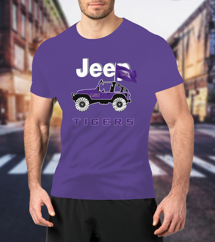 Jeep Lsu Tigers Purple Flag T-Shirt