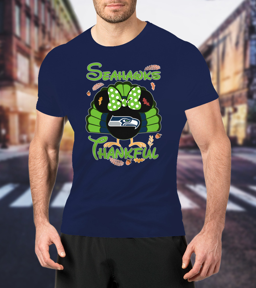 Seahawks Thankful Thanksgiving Minnie Icon Football T-Shirt
