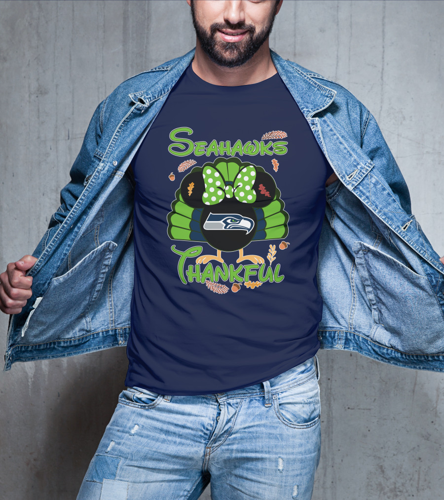 Seahawks Thankful Thanksgiving Minnie Icon Football T-Shirt