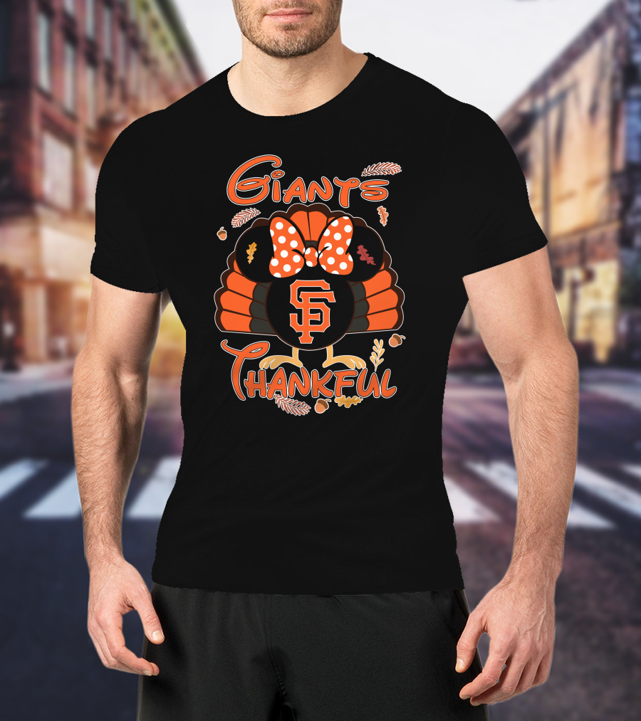 Giants Thankful Thanksgiving Turkey Minnie Bow T-Shirt