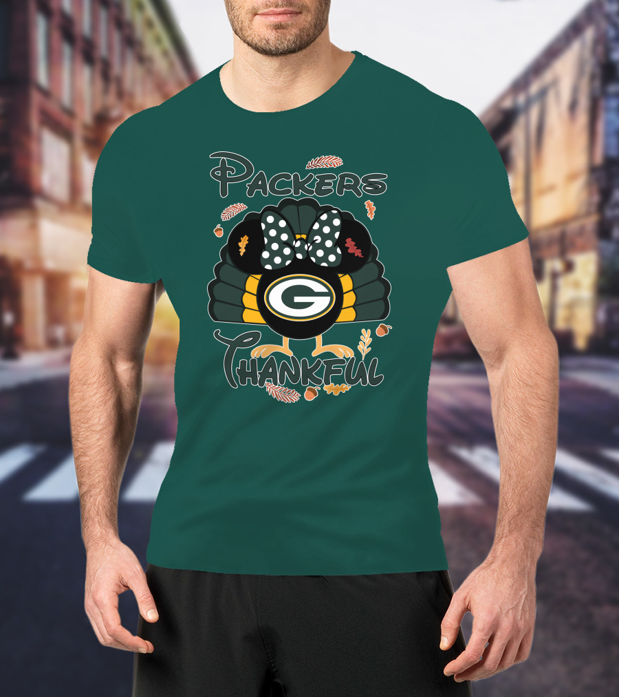Packers Thankful Turkey With Polka Dot Bow Thanksgiving T-Shirt