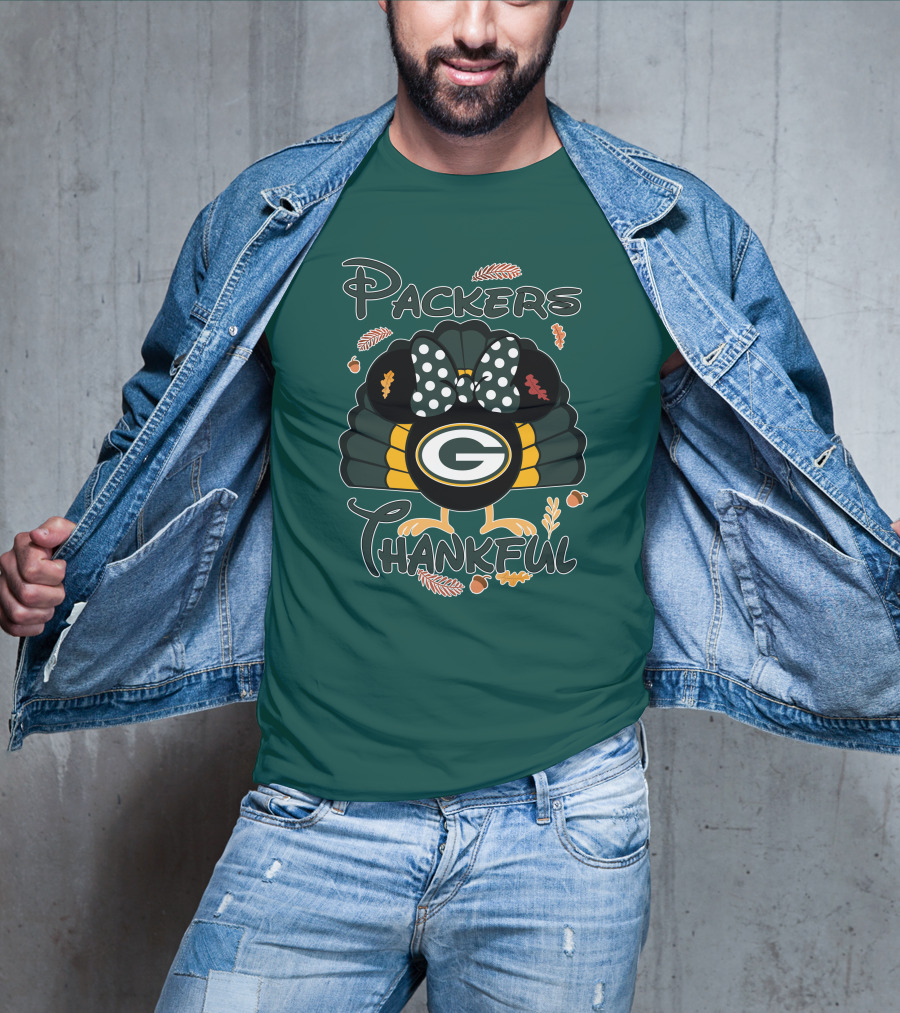 Packers Thankful Turkey With Polka Dot Bow Thanksgiving T-Shirt