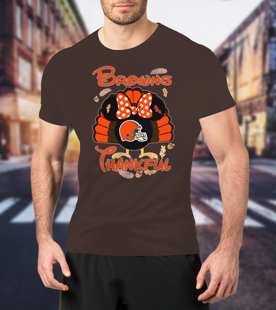Browns Thankful Minnie Thanksgiving Football Turkey T-Shirt