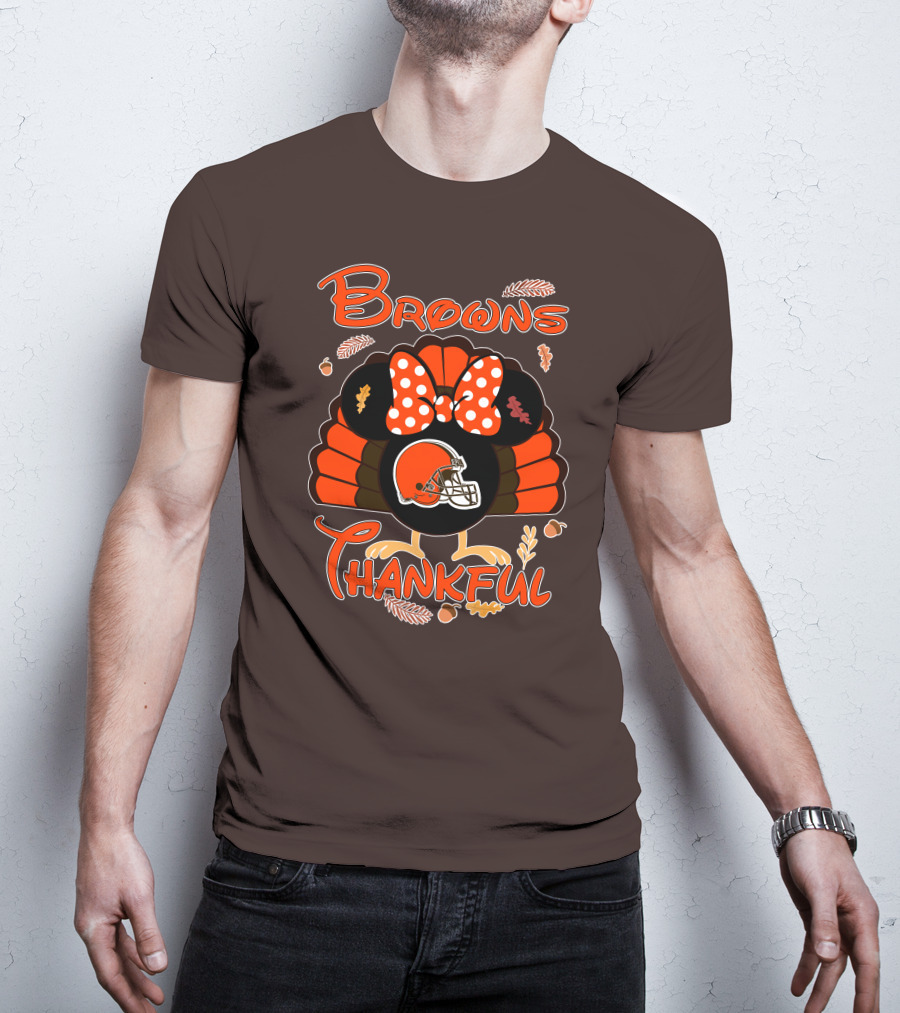 Browns Thankful Minnie Thanksgiving Football Turkey T-Shirt
