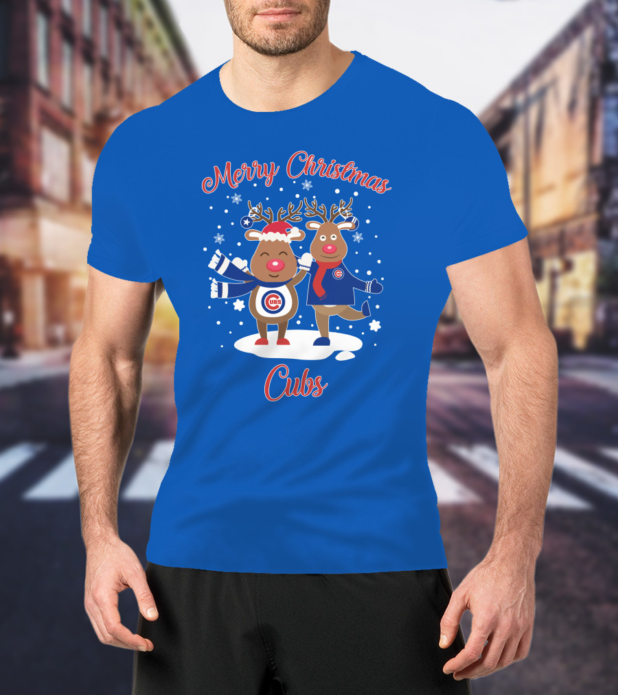 Merry Christmas Cubs Chicago Reindeer Funny Christmas T-Shirt