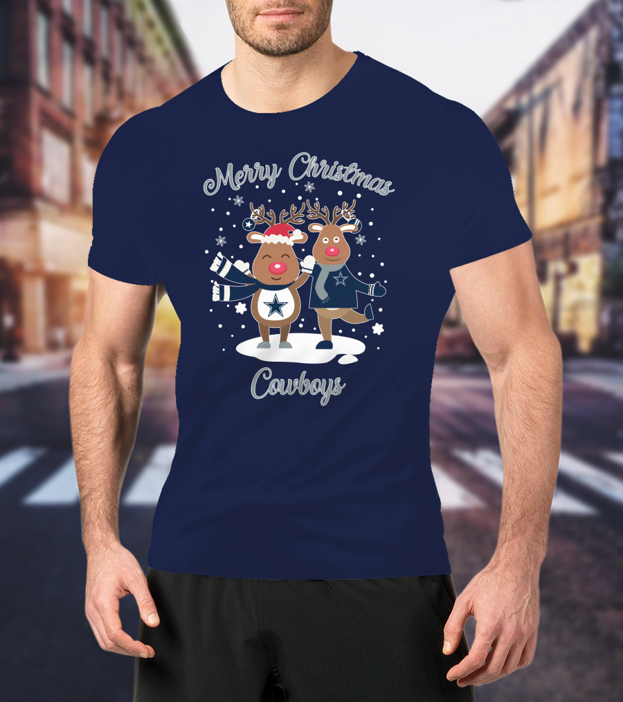 Merry Christmas Cowboys Reindeer Funny Dallas T-Shirt