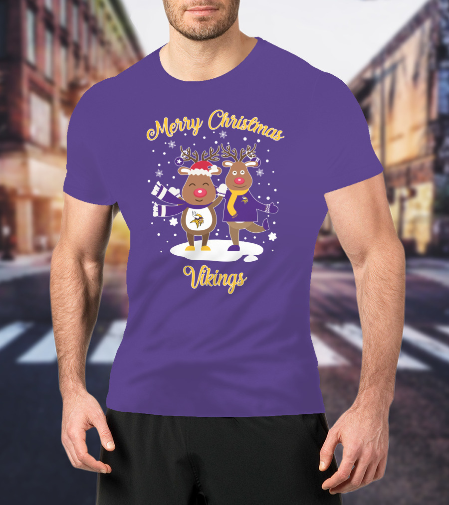 Merry Christmas Minnesota Vikings Reindeer Duo T-Shirt