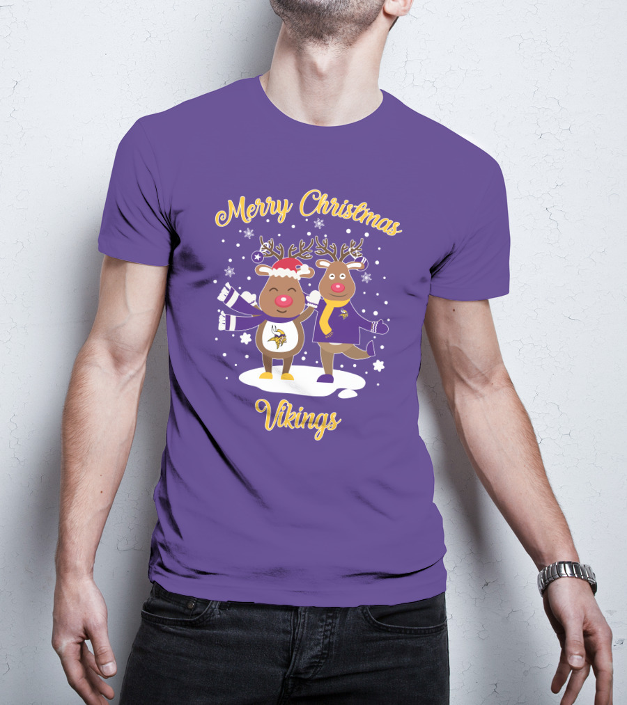 Merry Christmas Minnesota Vikings Reindeer Duo T-Shirt