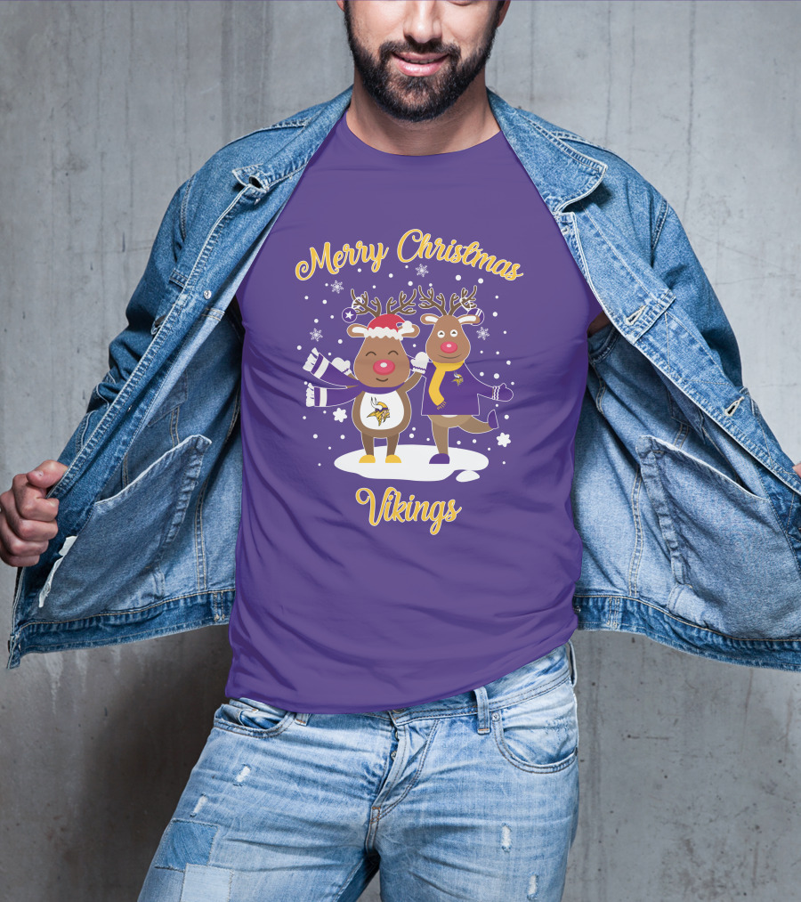 Merry Christmas Minnesota Vikings Reindeer Duo T-Shirt